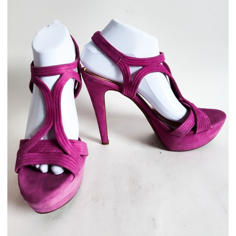 Jessica Simpson Pink Suede Leather Open Toe Platform Ankle Strappy High Heel 9.5 - Picture 2 of 10